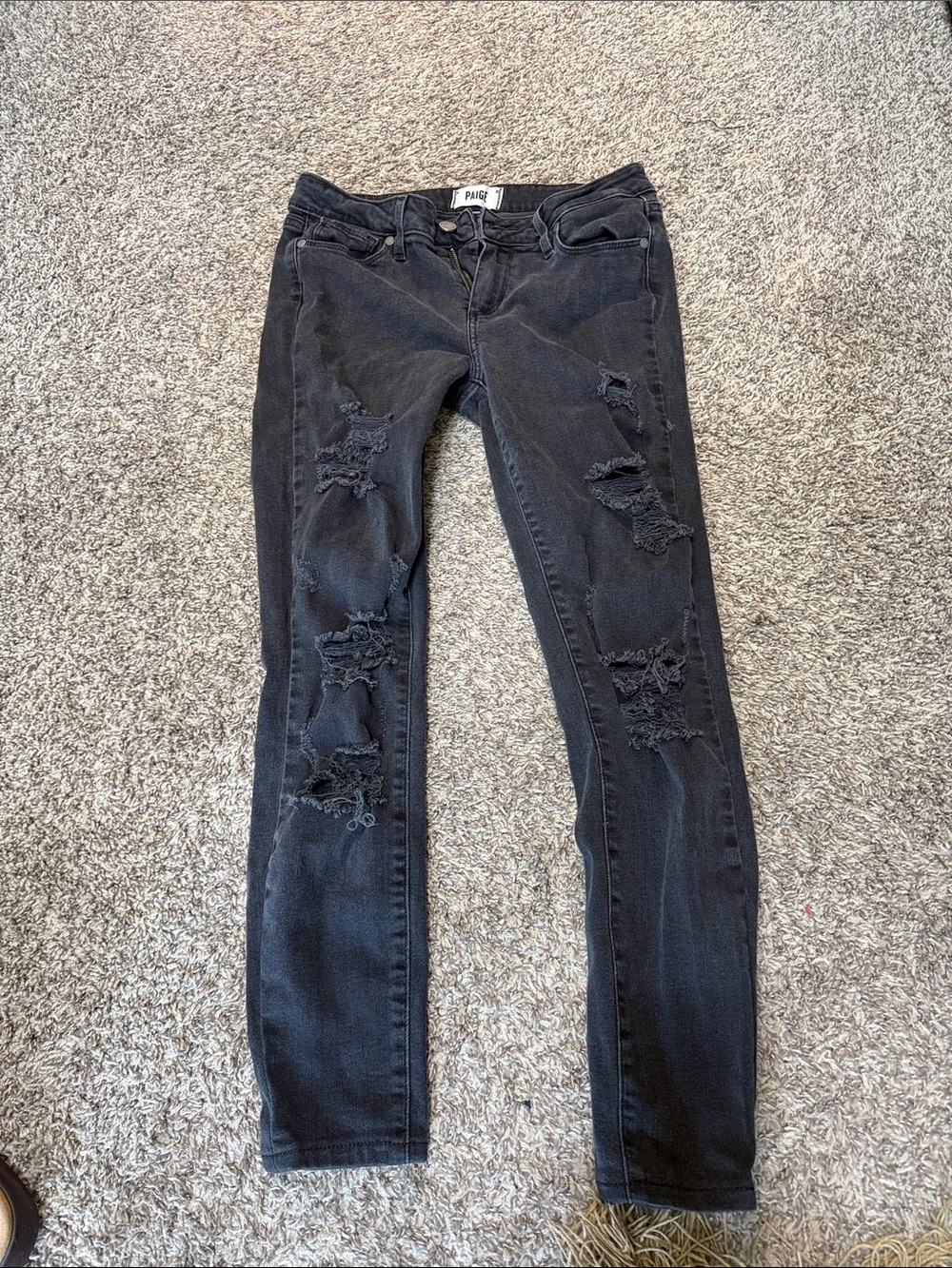 PAIGE Washed Black Distressed Skinny Jeans - Women's